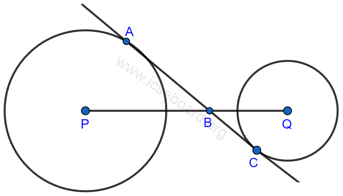 In the figure, AC is a transverse common tangent to two circles with centers P and Q and of radii 6 cm and 3 cm respectively. Given that AB = 8 cm, calculate PQ. Tangents and Intersecting Chords, Concise Mathematics Solutions ICSE Class 10.