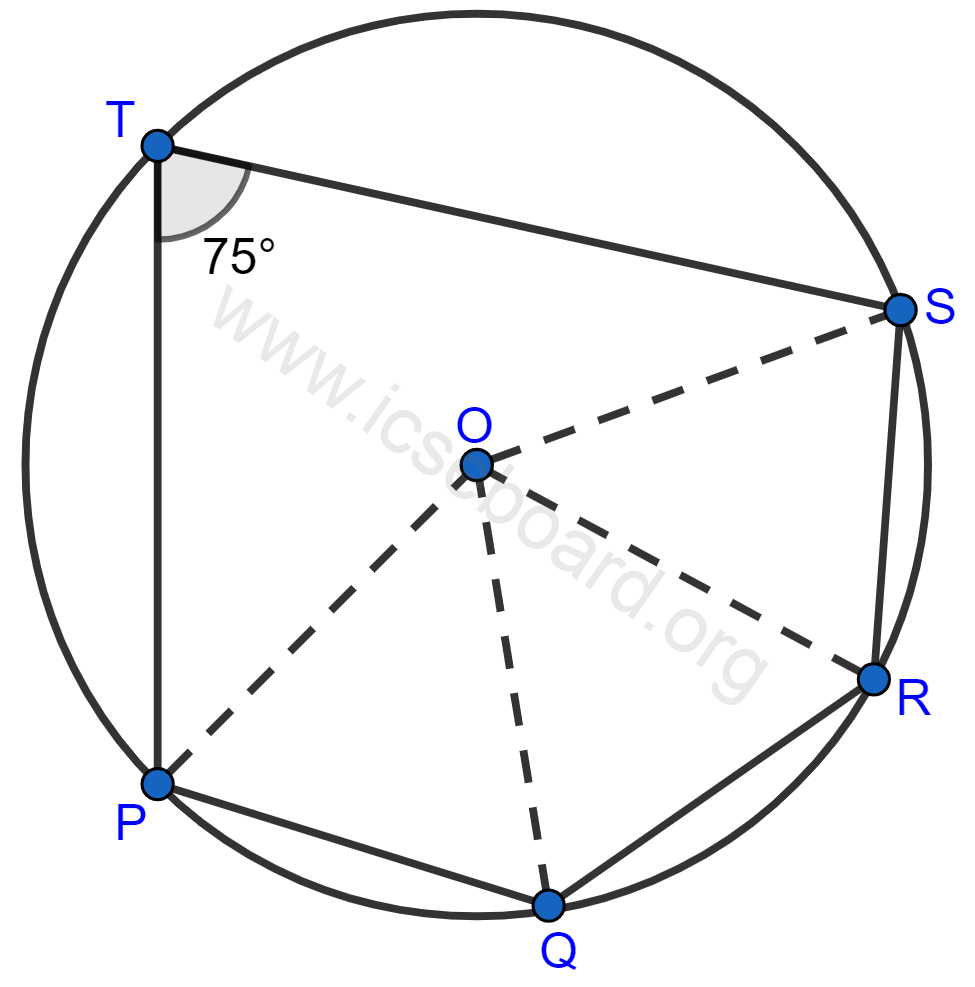 Concise Mathematics Selina Solutions Class 10 ICSE Chapter 17 Circles 93 The given figure show a circle with centre O. Also, PQ = QR = RS and ∠PTS = 75°. Calculate: ∠POS, ∠QOR, ∠PQR. Circles, Concise Mathematics Solutions ICSE Class 10.