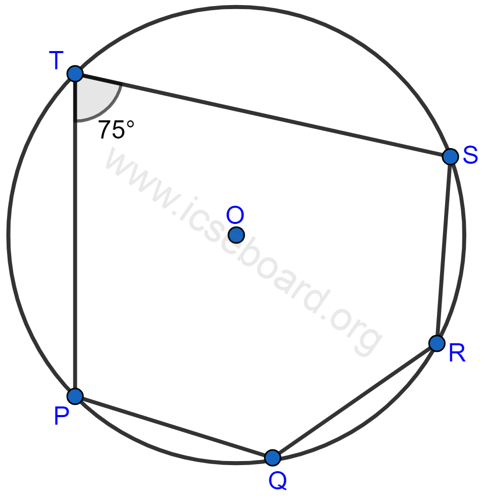 Concise Mathematics Selina Solutions Class 10 ICSE Chapter 17 Circles 92 The given figure show a circle with centre O. Also, PQ = QR = RS and ∠PTS = 75°. Calculate: ∠POS, ∠QOR, ∠PQR. Circles, Concise Mathematics Solutions ICSE Class 10.