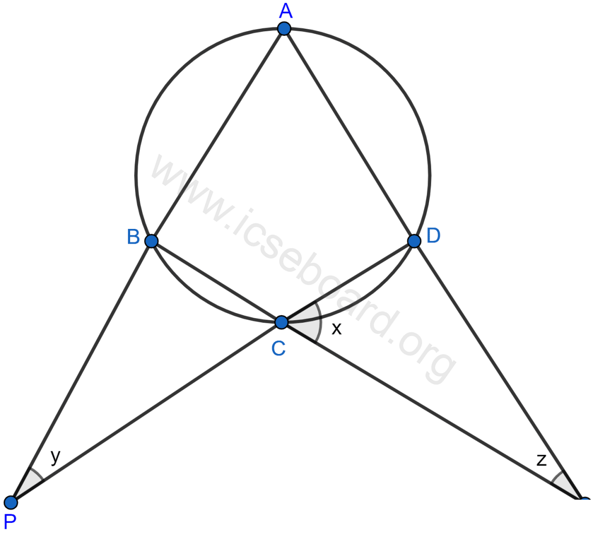 Concise Mathematics Selina Solutions Class 10 ICSE Chapter 17 Circles 67 Calculate the angles x, y and z if x/3 = y/4 = z/5. Circles, Concise Mathematics Solutions ICSE Class 10.