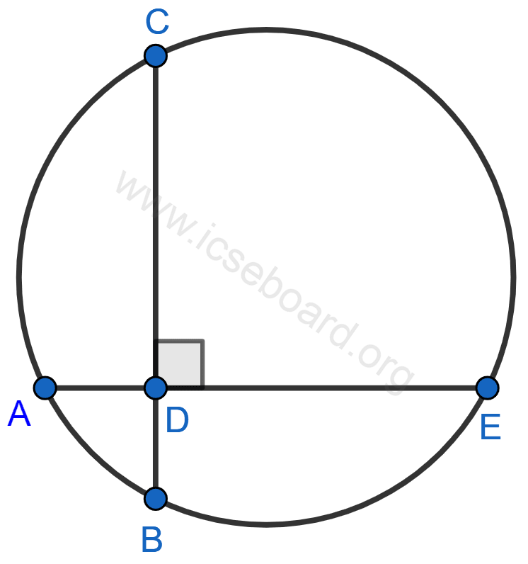 In the figure, AE and BC intersect each other at point D. If ∠CDE = 90°, AB = 5 cm, BD = 4 cm and CD = 9 cm, find AE. Tangents and Intersecting Chords, Concise Mathematics Solutions ICSE Class 10.