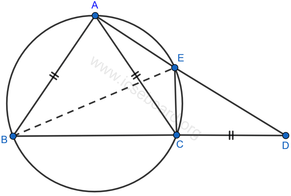 Concise Mathematics Selina Solutions Class 10 ICSE Chapter 17 Circles 27 In the given figure, AB = AC = CD and ∠ADC = 38°. Calculate : Angle ABC Angle BEC. Circles, Concise Mathematics Solutions ICSE Class 10.