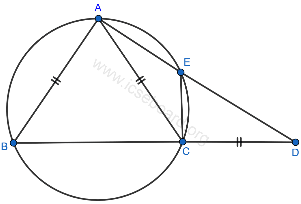 Concise Mathematics Selina Solutions Class 10 ICSE Chapter 17 Circles 26 In the given figure, AB = AC = CD and ∠ADC = 38°. Calculate : Angle ABC Angle BEC. Circles, Concise Mathematics Solutions ICSE Class 10.