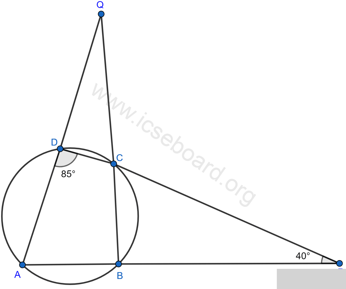 Concise Mathematics Selina Solutions Class 10 ICSE Chapter 17 Circles 73 Use the given figure to find ∠BAD ∠DQB. Circles, Concise Mathematics Solutions ICSE Class 10.