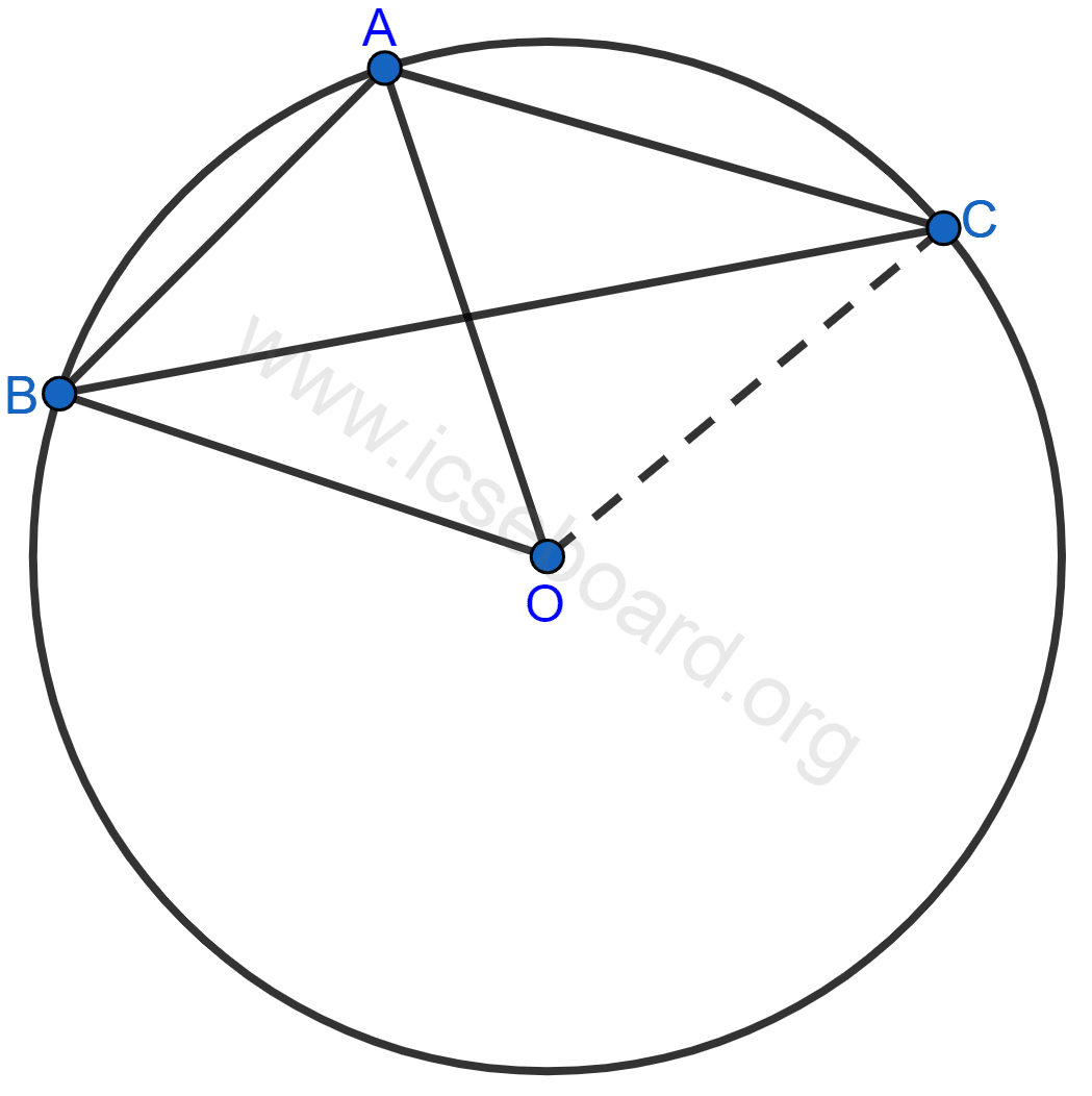 Concise Mathematics Selina Solutions Class 10 ICSE Chapter 17 Circles 95 In the figure, AB is a side of a regular six-sided polygon and AC is a side of a regular eight-sided polygon inscribed in the circle with centre O. Calculate the sizes of ∠AOB, ∠ACB, ∠ABC. Circles, Concise Mathematics Solutions ICSE Class 10.