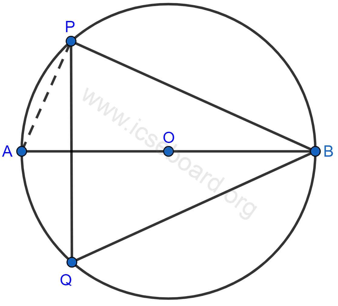 Concise Mathematics Selina Solutions Class 10 ICSE Chapter 17 Circles 34 The given figure shows a circle with center O and ∠ABP = 42°. Calculate the measure of : ∠PQB ∠QPB + ∠PBQ. Hence, show that AC is a diameter. Circles, Concise Mathematics Solutions ICSE Class 10.