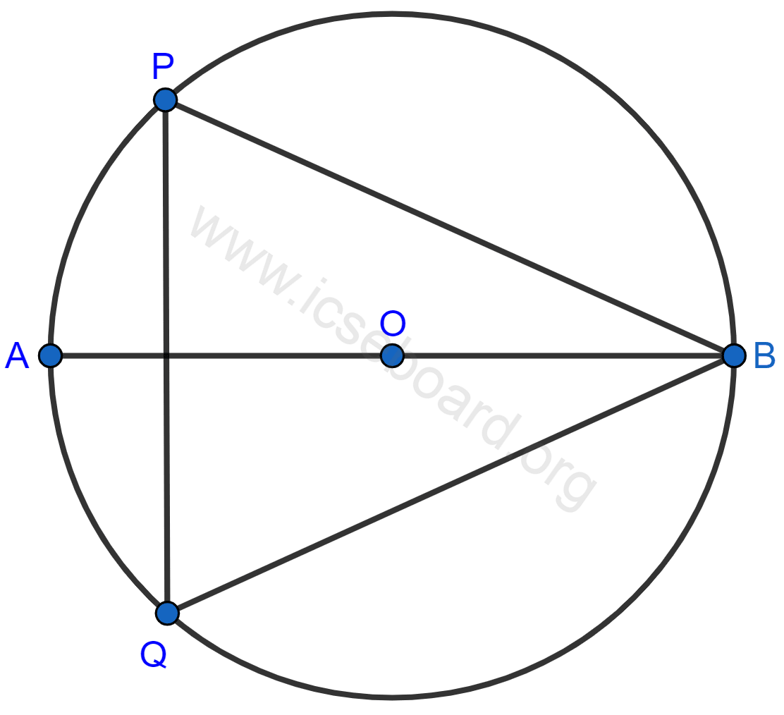 Concise Mathematics Selina Solutions Class 10 ICSE Chapter 17 Circles 33 The given figure shows a circle with center O and ∠ABP = 42°. Calculate the measure of : ∠PQB ∠QPB + ∠PBQ. Hence, show that AC is a diameter. Circles, Concise Mathematics Solutions ICSE Class 10.