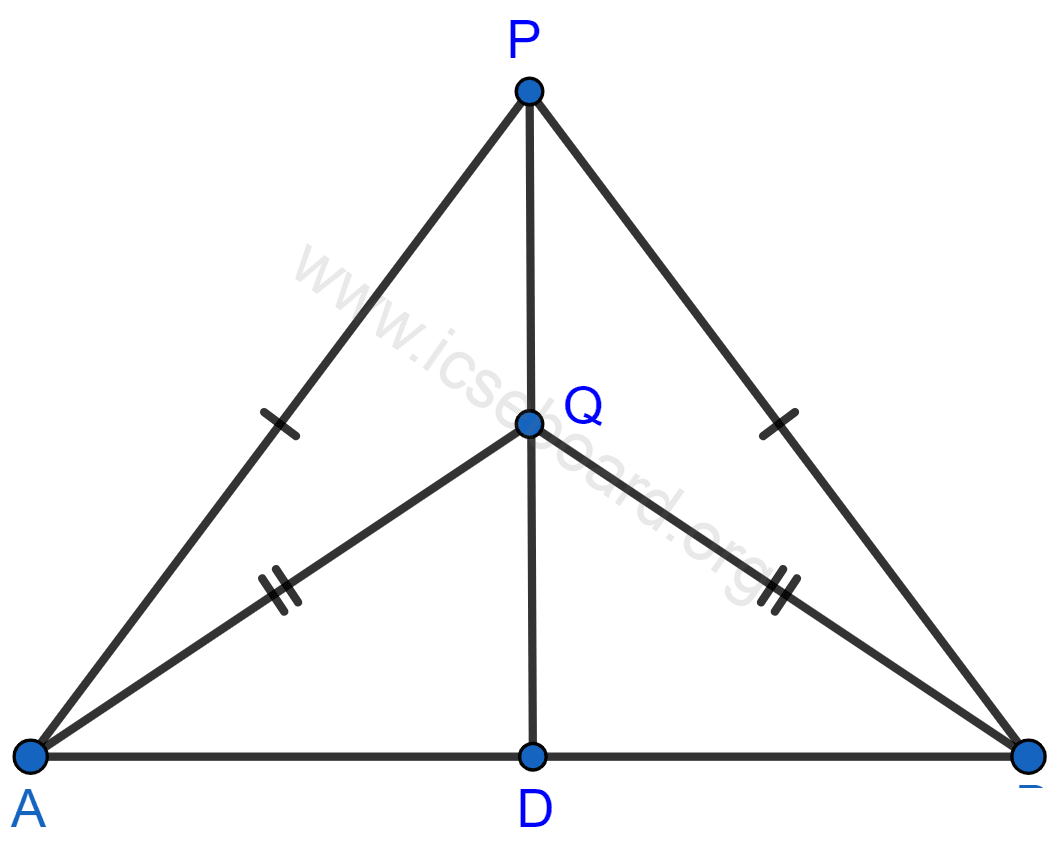 In the figure; PA = PB and QA = QB. Prove that PQ (produce, if required) is perpendicular bisector of AB. Hence, state the locus of the points equidistant from two given fixed points. Loci, Concise Mathematics Solutions ICSE Class 10.