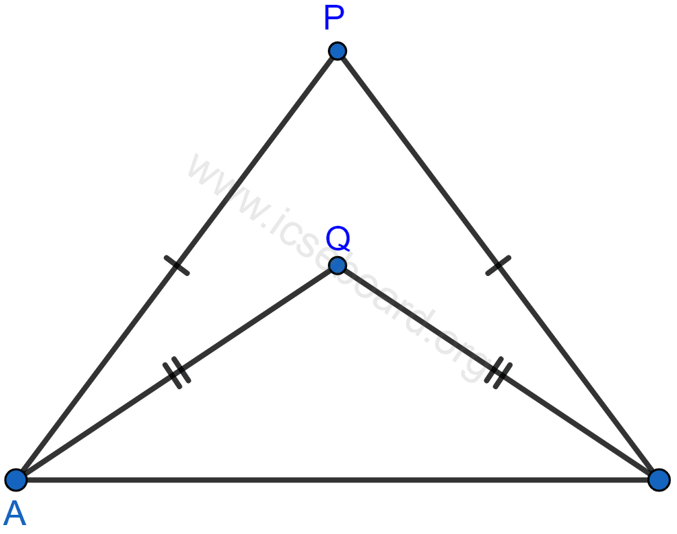 In the figure; PA = PB and QA = QB. Prove that PQ (produce, if required) is perpendicular bisector of AB. Hence, state the locus of the points equidistant from two given fixed points. Loci, Concise Mathematics Solutions ICSE Class 10.