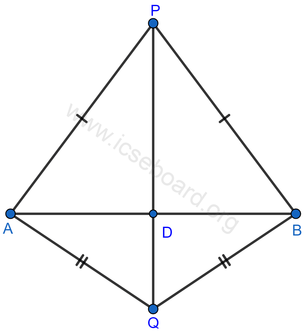 In the figure; PA = PB and QA = QB. Prove that PQ (produce, if required) is perpendicular bisector of AB. Hence, state the locus of the points equidistant from two given fixed points. Loci, Concise Mathematics Solutions ICSE Class 10.