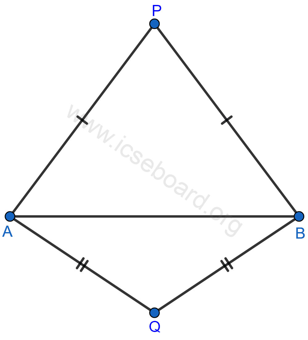 In the figure; PA = PB and QA = QB. Prove that PQ (produce, if required) is perpendicular bisector of AB. Hence, state the locus of the points equidistant from two given fixed points. Loci, Concise Mathematics Solutions ICSE Class 10.