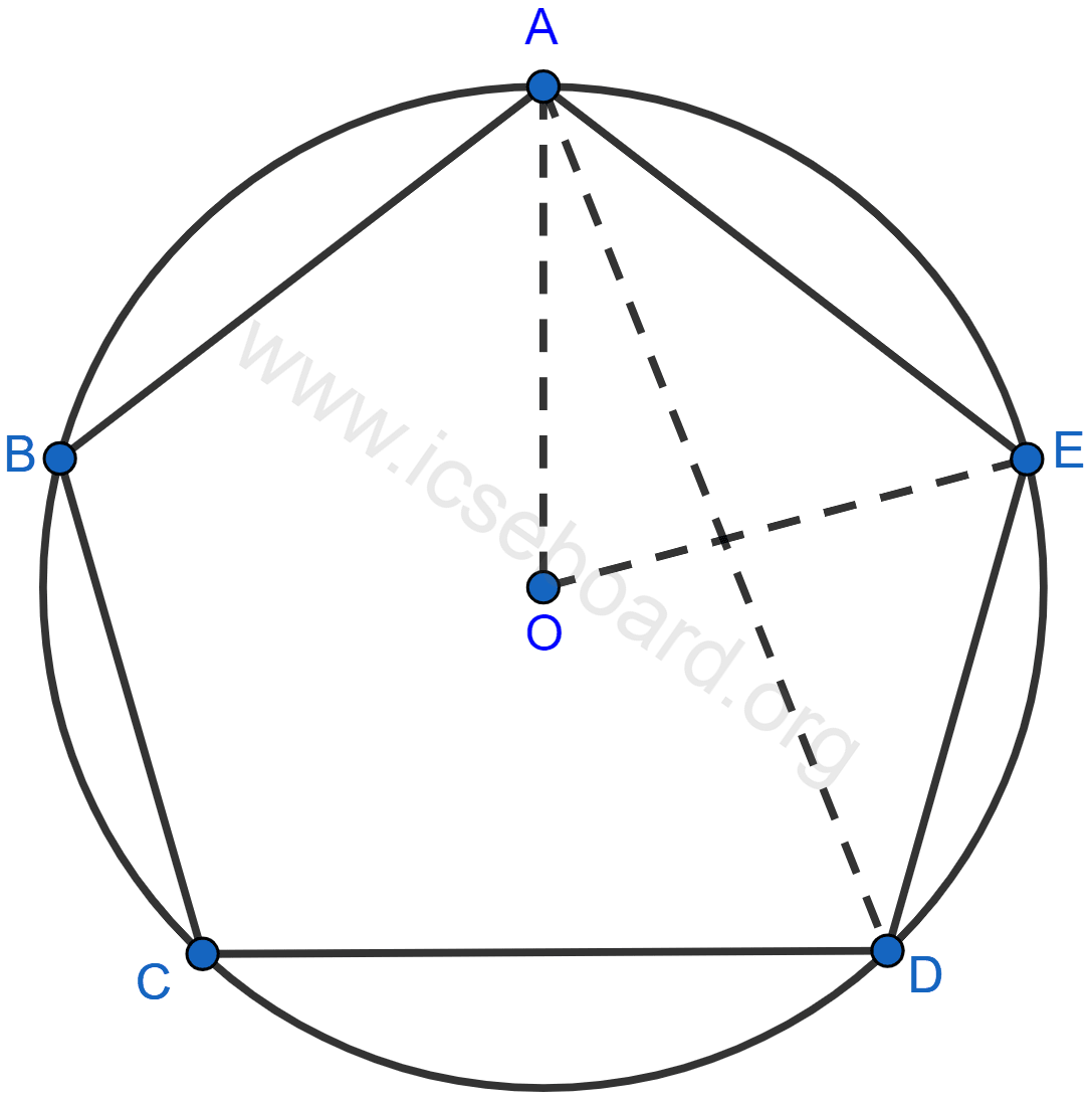 Concise Mathematics Selina Solutions Class 10 ICSE Chapter 17 Circles 96 In a regular pentagon ABCDE, inscribed in a circle; find the ratio between angle EDA and angle ADC. Circles, Concise Mathematics Solutions ICSE Class 10.