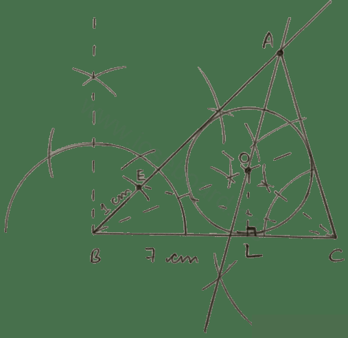 Concise Mathematics Selina Solutions Class 10 ICSE Chapter 19 Constructions (Circles) 11 Using ruler and compasses only, (i) Construct triangle ABC, having given BC = 7 cm, AB - AC = 1 cm and ∠ABC = 45°. (ii) Inscribe a circle in the △ABC constructed in (i) above. Constructions, Concise Mathematics Solutions ICSE Class 10.