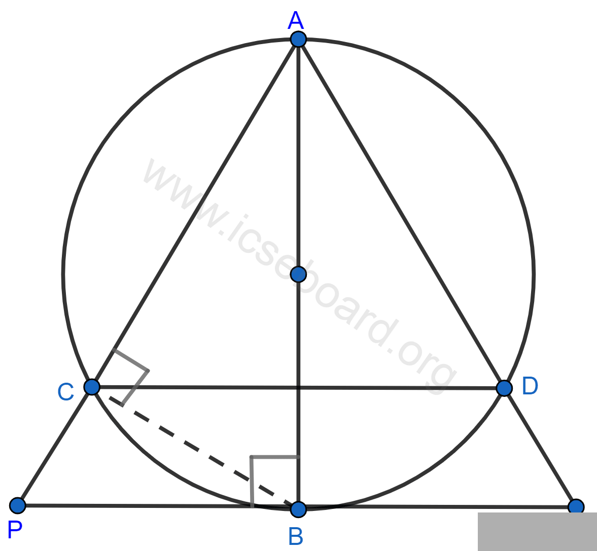 Concise Mathematics Selina Solutions Class 10 ICSE Chapter 27 Mixed Practice 15 In the given figure, AB is a diameter of the circle. Chords AC and AD produced meet the tangent to the circle at point B in points P and Q respectively. Prove that. AB2 = AC × AP. Mixed Practice, Concise Mathematics Solutions ICSE Class 10.