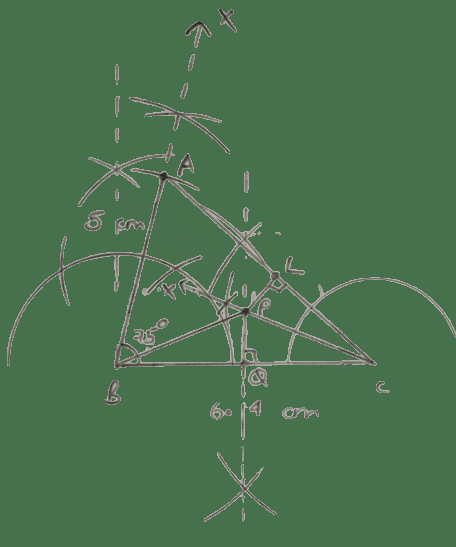 Construct a triangle ABC in which angle ABC = 75°, AB = 5 cm and BC = 6.4 cm. Draw perpendicular bisector of side BC and also the bisector of angle ACB. If these bisectors intersect each other at point P; prove that P is equidistant from B and C; and also from AC and BC. Loci, Concise Mathematics Solutions ICSE Class 10.