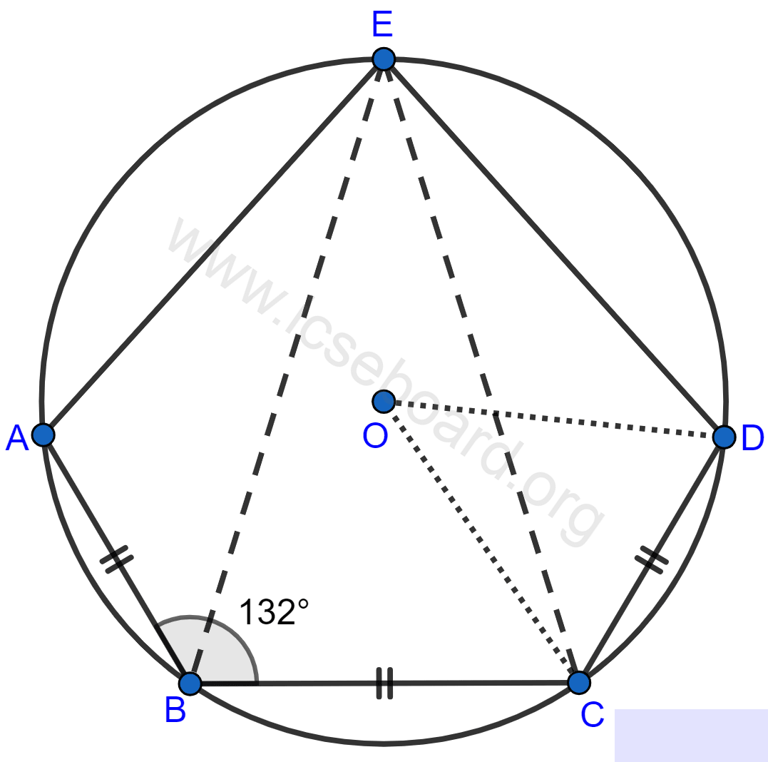 Concise Mathematics Selina Solutions Class 10 ICSE Chapter 17 Circles 98 In the given figure, AB = BC = CD and ∠ABC = 132°. Calculate : ∠AEB, ∠AED, ∠COD. Circles, Concise Mathematics Solutions ICSE Class 10.