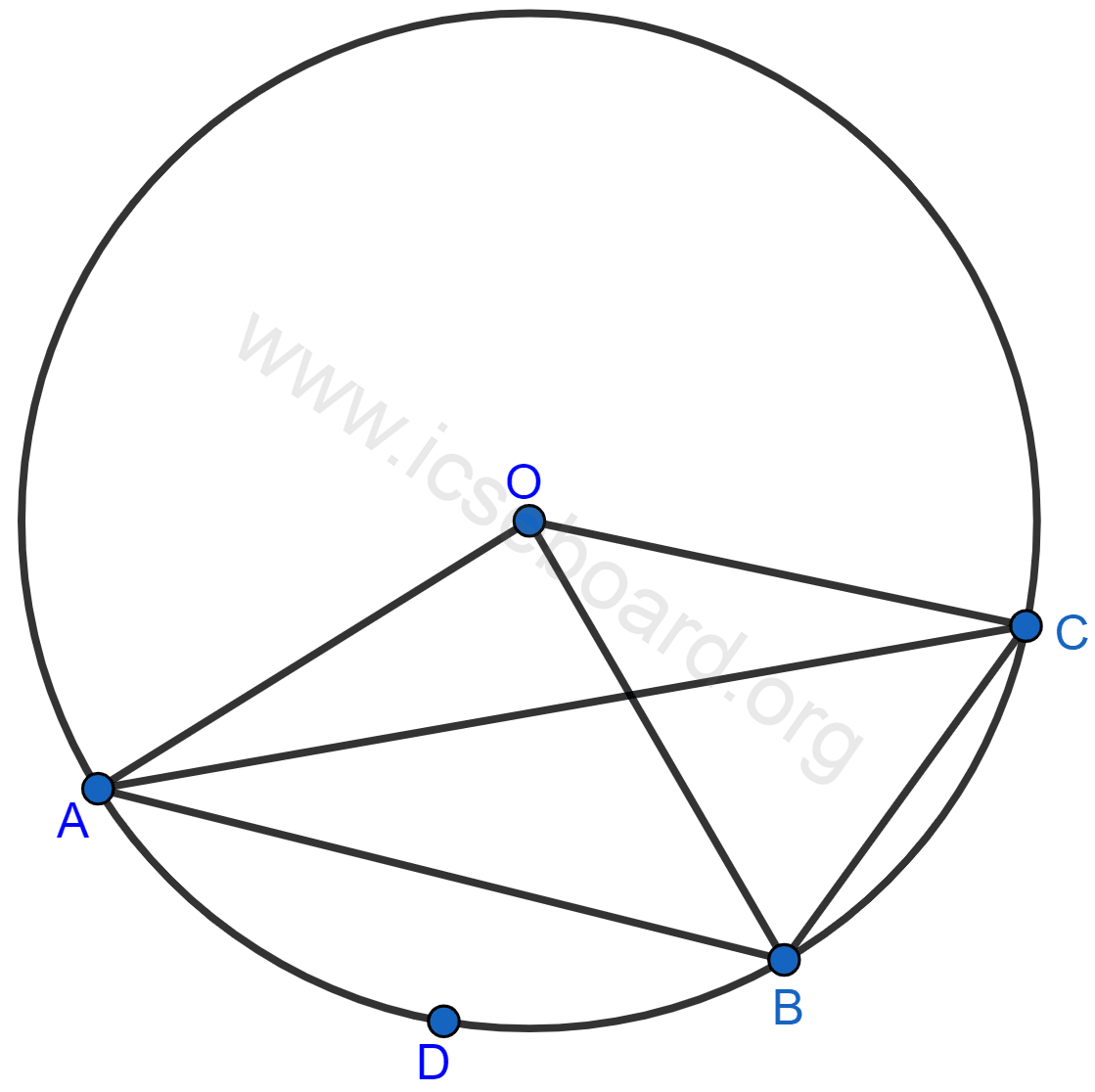 Concise Mathematics Selina Solutions Class 10 ICSE Chapter 17 Circles 99 In the figure, O is the centre of the circle and the length of arc AB is twice the length of arc BC. If angle AOB = 108°, find :∠CAB, ∠ADB. Circles, Concise Mathematics Solutions ICSE Class 10.