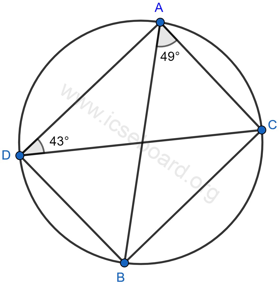 Concise Mathematics Selina Solutions Class 10 ICSE Chapter 17 Circles 13 Calculate ∠CDB, ∠ABC, ∠ACB. Circles, Concise Mathematics Solutions ICSE Class 10.