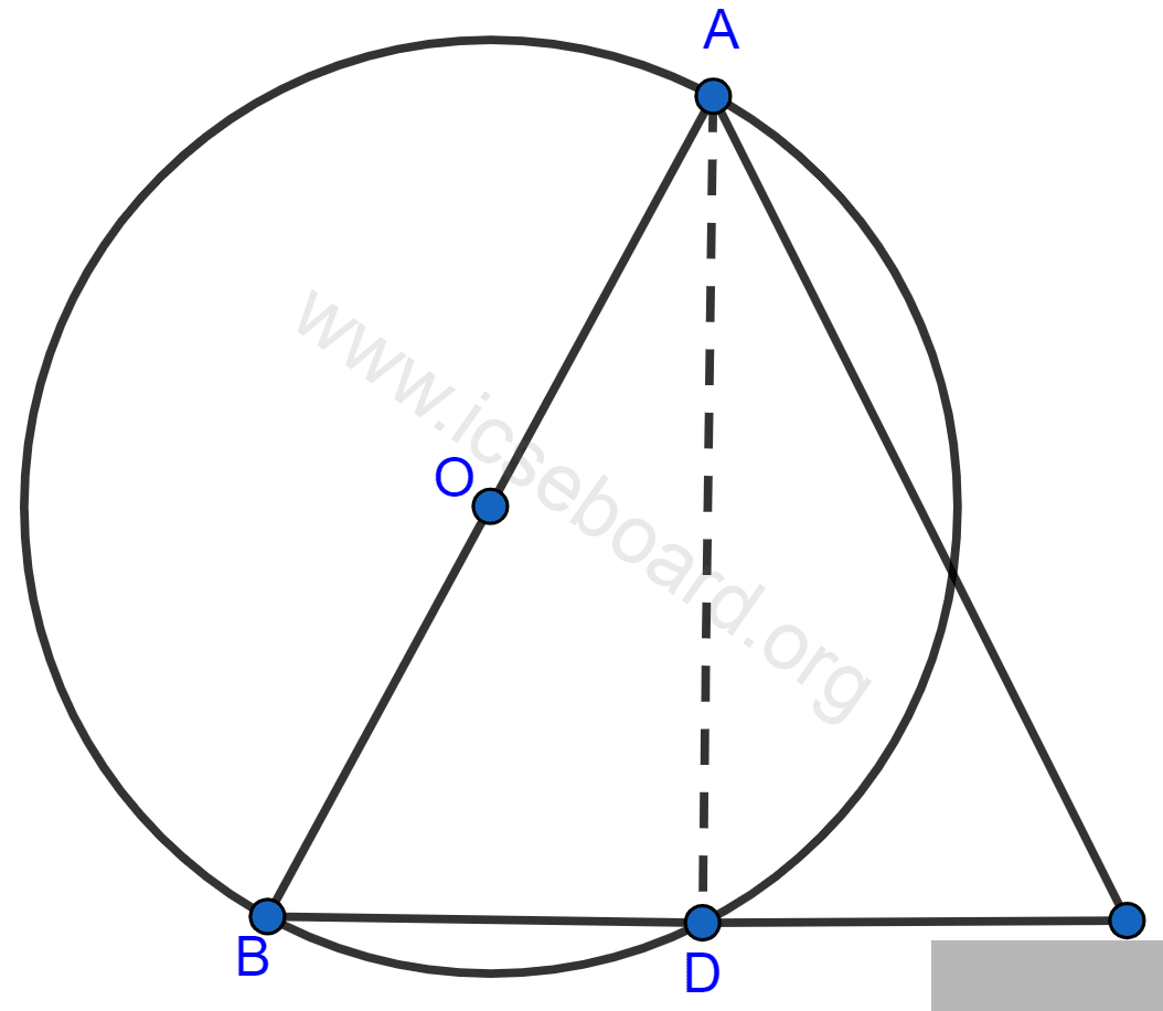 Show that the circle drawn on any one of the equal sides of an isosceles triangle as diameter bisects the base. Tangents and Intersecting Chords, Concise Mathematics Solutions ICSE Class 10.