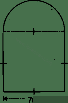 The cross-section of a tunnel is a square of side 7 m surmounted by a semicircle as shown in the adjoining figure. The tunnel is 80 m long. Calculate: (i) its volume, (ii) the surface area of the tunnel (excluding the floor) and (iii) its floor area. Cylinder, Cone, Sphere, Concise Mathematics Solutions ICSE Class 10.